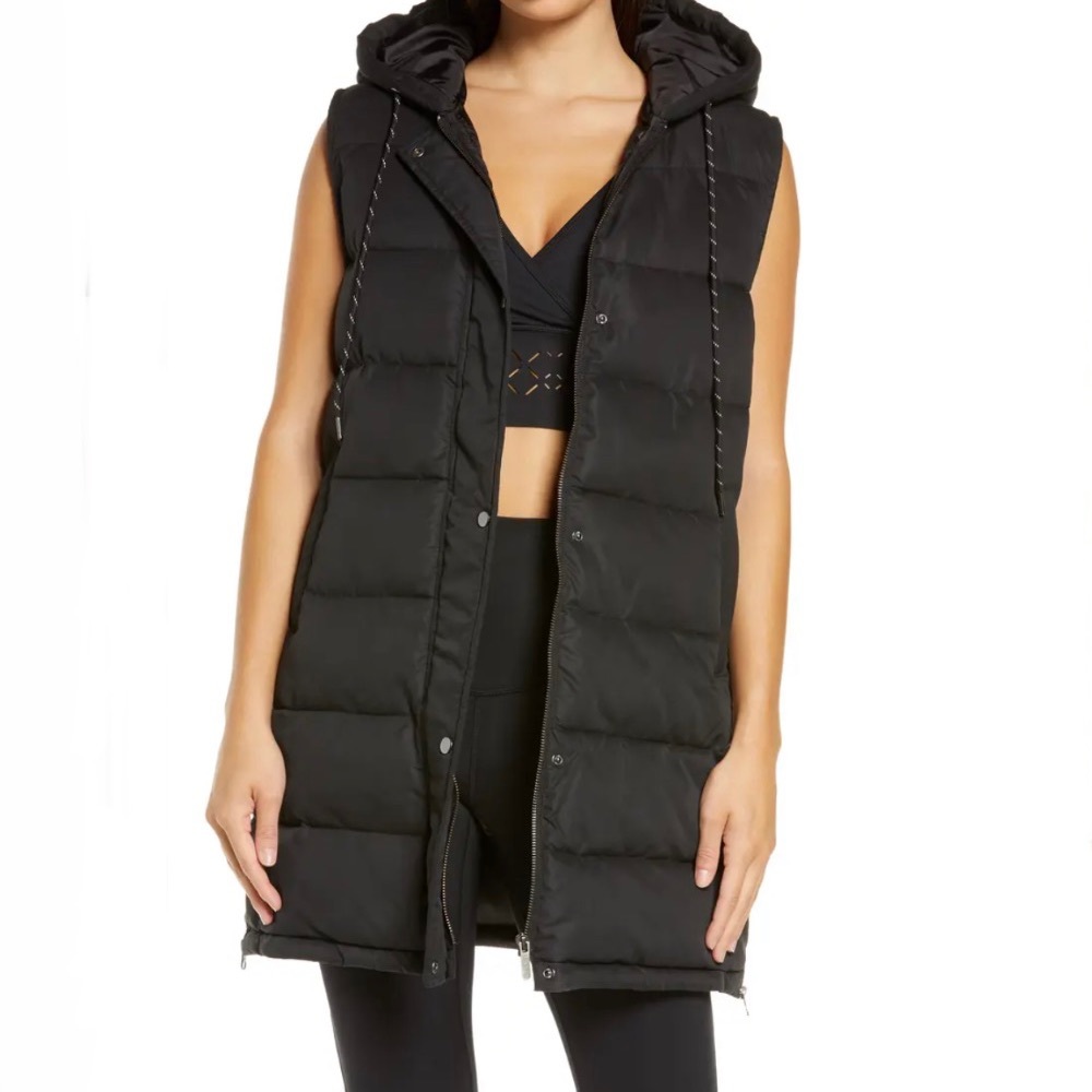 Zella Black Puffer Hooded Long Vest
